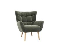 Sillón escandinavo en tejido efecto terciopelo verde caqui y madera clara AVERY