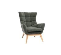 Sillón nórdico de efecto aterciopelado caqui y madera BRODY