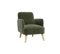 Sillón escandinavo en tela efecto terciopelo verde caqui y madera clara ISKO