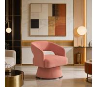 Sillón giratorio de 360 grados, moderno y cómodo, modelo redondo, respaldo abierto, asiento de espuma suave, base metálica giratoria para salón, dormitorio, oficina, color rosa