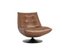 Sillón giratorio de cuero marrón y metal negro HUXLEY