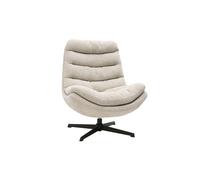 Sillón giratorio de tejido efecto terciopelo texturizado beige y metal negro LOMI