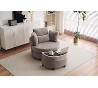 Sillón giratorio moderno de tela de chenilla suave con 3 cojines de respaldo y taburete de media luna, color gris
