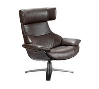 Angel Cerdá - Sillon Moderno Giratorio Tapizado en Piel Vacuno, Giro 360º | Mecanismo Relax y Reposacabezas | Base de Acero | Diseño para Salón | 88 x 85 x 105 cm