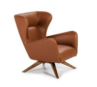 Ángel Cerdá - Sillón Giratorio Tapizado en Polipiel Marrón - Respaldo Alto - Estructura de Madera de Fresno en Nogal - Diseño Moderno para Salones y Zonas de Lectura - Medidas 86 x 75 x 90 cm