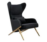 Sillón HAMPTON VELVET negro, ecopiel negra - base dorada