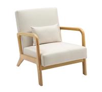 CLP Sillón Hibbing en Tela con cojín I Silla de Descanso con Base & reposabrazos de Madera I Butaca alcochada nórdica con Respaldo, Color:Crema