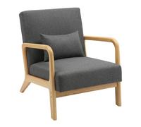 CLP Sillón Hibbing en Tela con cojín I Silla de Descanso con Base & reposabrazos de Madera I Butaca alcochada nórdica con Respaldo, Color:Gris Oscuro