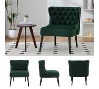 Sillón Individual de Terciopelo con Botones, Diseño Moderno Sin Brazos con Tachuelas, Silla Decorativa, para Salón y Dormitorio, Verde Esmeralda, 61x65x80cm