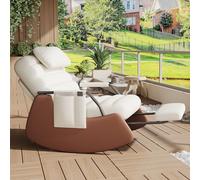 Sillón mecedora con reposapiés, sillón de relajación con reposacabezas mecedora de madera de caucho con respaldo ajustable, respaldo ajustable en 3 posiciones, 51 x 81 x 81 x 81 (beige-4,C)