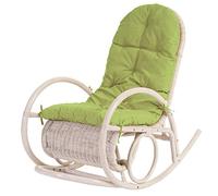 Sillón mecedora Esmeraldas, Rocking-Chair, Sillón de ratán, Blanco - Acolchado Verde