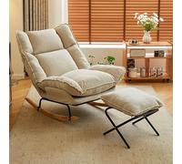 Sillón mecedora, mecedora, silla de lactancia, silla de lactancia, silla reclinable para habitación de bebé, silla reclinable, respaldo ajustable para salón o oficina (con taburete, blanco crema)