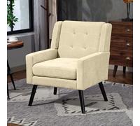 Sillón Mid-Century-Modern con botones y patas de madera maciza, cómoda silla tapizada de ante con acolchado de espuma de alta densidad, ahorra espacio, 68 x 76 x 88 cm, soporta hasta 130 kg, color
