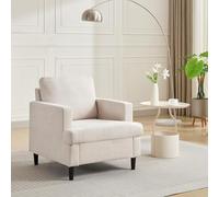 Sillón moderno con acento, sillas extragrandes para sala de estar, cómodo sillón tapizado en lino con cojín grueso, sofá de mediados de siglo, sillón de lectura para sala de estar y dormitorio, beige