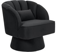 Sillón moderno con respaldo con aletas para el salón, silla de acento de tejido acolchado, estilo escandinavo, 69 x 46 x 70 cm, diseño giratorio a 360 °, negro