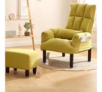 Sillón moderno de mediados de siglo con otomana, silla tapizada para sala de estar, dormitorio, oficina, diseño de respaldo alto, tela verde Slish, patas de madera, tamaño de cactus