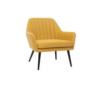 Sillón moderno de tela efecto aterciopelado texturizado amarillo mostaza y metal negro GASTON