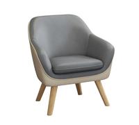 Sillón moderno tapizado con patas de madera, cómodo sillón para salón, diseño ergonómico, color gris y beige