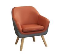 Sillón moderno tapizado con patas de madera, diseño ergonómico para sala de estar, color naranja y gris, para leer y relajarse