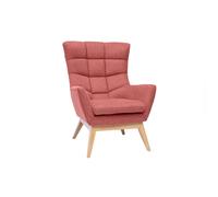 Sillón nórdico con tejido efecto aterciopelado texturizado color terracota y madera BRODY