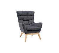 Sillón nórdico con tejido efecto aterciopelado texturizado gris oscuro y madera BRODY
