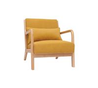 Sillón nórdico de tejido efecto aterciopelado amarillo mostaza y madera clara maciza DERRY