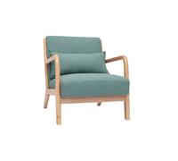Sillón nórdico de tejido verde grisáceo y madera clara maciza DERRY