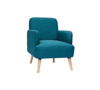 Sillón nórdico de tela azul petróleo y madera clara ISKO