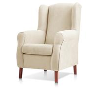 Sillon orejero Carla tapizado en Tela Antimanchas Color Beige (104 x 77 x 75 cm). Butaca de Salon o Dormitorio, para Leer, Ver la TV o para Lactancia