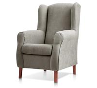 Sillon orejero Carla tapizado en Tela Antimanchas Color Gris (104 x 77 x 75 cm). Butaca de Salon o Dormitorio, para Leer, Ver la TV o para Lactancia