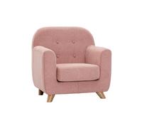 Sillón para niños nórdico de tela efecto aterciopelado texturizado rosa y madera clara NORKID