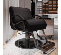 Sillon Peluqueria Profesional con Cuscino a Molla Rotazione di 360° Sollevamento Libero Poltrona da Salone In Pelle con Base In Acciaio INOX Nero e Poggiapiedi(Black)