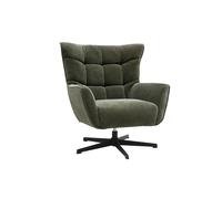 Sillón pivotante de tejido efecto terciopelo verde caqui y metal AVERY