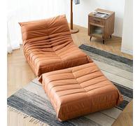 Sillón reclinable basculante moderno de tela beige con reposapiés - Sofá simple reclinable manual para cine en casa en la sala de estar