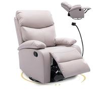 Sillón reclinable giratorio de 360° de piel sintética, silla reclinable manual con reposapiés ajustable, soportes para bebidas, bolsillos laterales para sala de estar, dormitorio, guardería, caravana