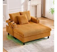 Sillón reclinable moderno - Sillón de relax suave con soporte para bebidas, puertos USB y luz LED - Cómodo sillón para salón, dormitorio y jardín de invierno (amarillo mostaza)