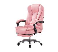 Sillón reclinable para computadora Ajustable Silla de Oficina en casa de Cuero PU Silla de Jefe reclinable, reposapiés + Masaje USB, Rosa, Suave y cómodo
