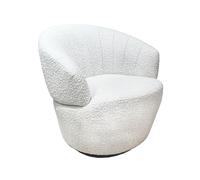 Sillón Redondo Giratorio 360° Tejido Bouclette Crudo y Pie Metal Negro - Diseño Contemporáneo Lounge - Corolla