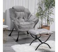 Sillón Relax con Puff, Sillón Moderno Imbottito con Reposabrazos y Bolsillo Lateral, Sillón Contemporáneo para Leer y Relajarse en Sala de Estar, Dormitorio, Jardín y Patio