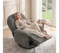 Sillón Relax HOMCOM con función reclinable, sillón giratorio, sillón Rmuch, asiento ancho, bolsillo lateral, tapizado en chenilla, para sala de estar, dormitorio, soporta hasta 150 kg, color gris