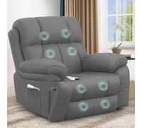 Sillón Relax Reclinable para Personas Mayores, con Masaje y Calor, Reposapiés Extensible, Puertos USB tipo C+, Portavasos Ocultos y dos bolsillos laterales,Reclinable Extragrande tipo Sofá para salón