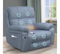 Sillón Relax Reclinable para Personas Mayores, con Masaje y Calor, Reposapiés Extensible, Puertos USB tipo C+, Portavasos Ocultos y dos bolsillos laterales,Reclinable Extragrande tipo Sofá para salón