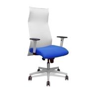 Sillón Sahuco blanco bali azul brazos blancos base blanca ruedas parqué 65mm