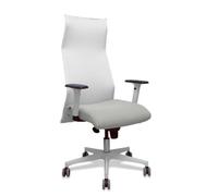 Sillón Sahuco blanco bali gris claro brazos blancos base blanca ruedas parqué 65mm