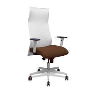 Sillón Sahuco blanco bali marrón oscuro brazos blancos base blanca ruedas parqué 65mm