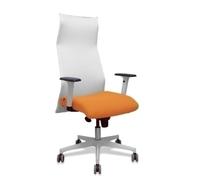 Sillón Sahuco blanco bali naranja brazos blancos base blanca ruedas parqué 65mm