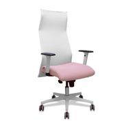 Sillón Sahuco blanco bali rosa brazos blancos base blanca ruedas parqué 65mm