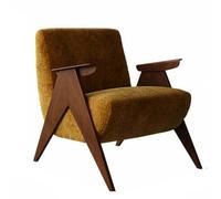 Sillón tapizado de mediados de siglo moderno retro con marco de madera maciza para sala de estar y dormitorio, color amarillo