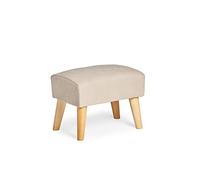 Sillonea- Puff nórdico Moderno con Patas de Maderas en Color Natural. Reposapiés de Estilo Nórdico para acompañar a tu sillón. 48x33x36 cm en Tela Antimanchas en Beige