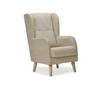 Sillonea - Sillón Nórdico Dakota Estrecho con Patas de Madera Natural. Tapizado en Tela Antimanchas. Butaca Moderna y Compacta para Salón o Dormitorio (113x59x81 cm) [Beige]